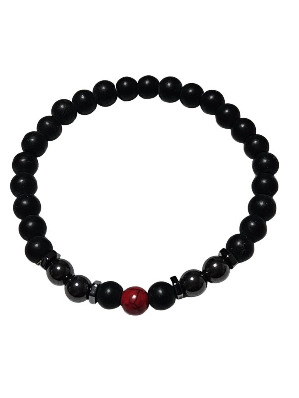 Minimalist Black Beaded Stretch Bracelet Red Accent Bead Fashion Jewelry Women
